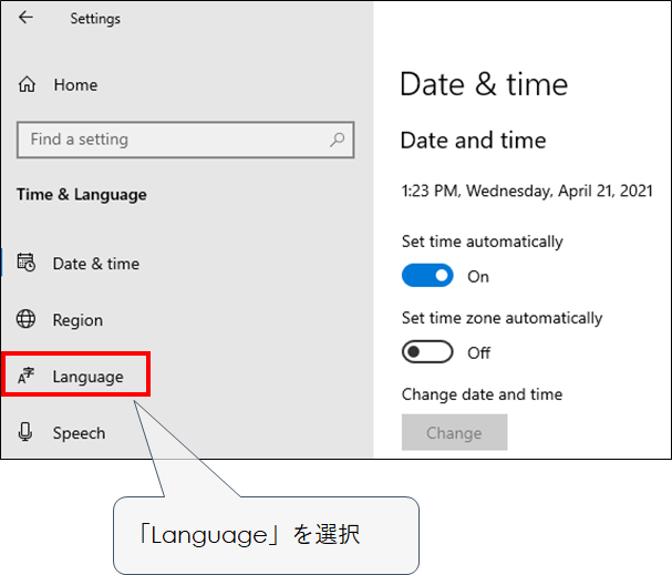 Windows Time&Language